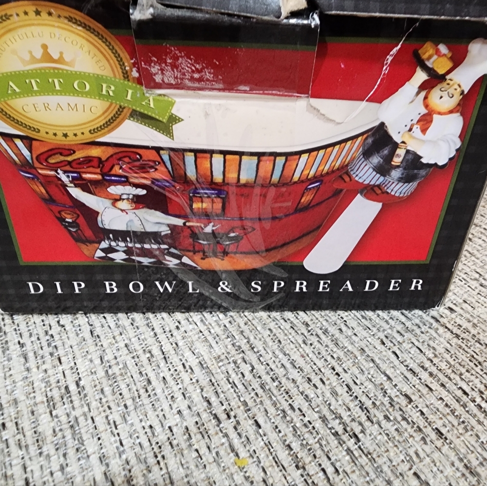 Ceramic Dip Bowl & Spreader - Red and White New